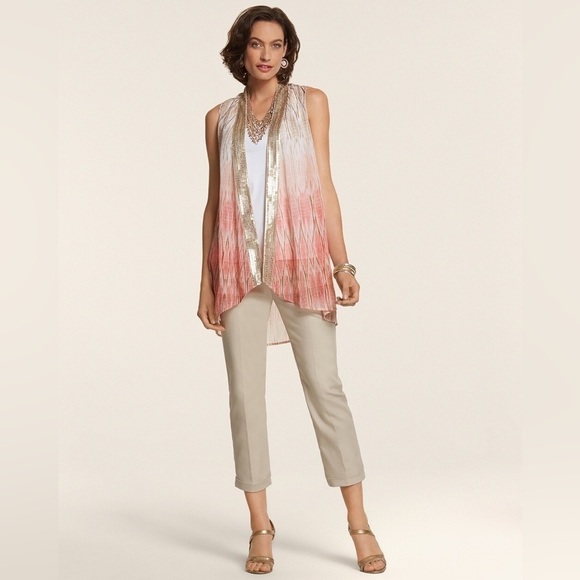 Chico’s Sheer Embellished Python Print Vest in Calliandra Pink Womens Size Large - Picture 4 of 13